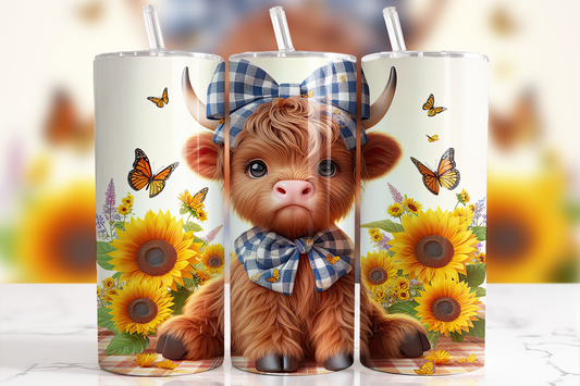 "Highland Cow & Butterflies 20 oz Tumbler - Whimsical Nature-Inspired Drinkware"