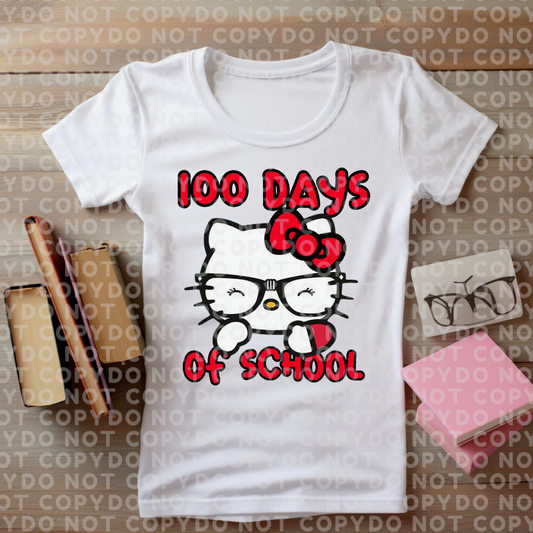 Red Cute Kitty 100 days school Celebration Shirt