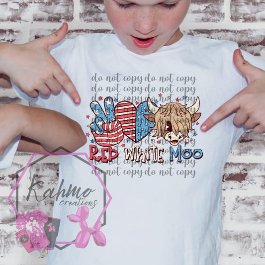 4th of July, Independence Tee, red white moo