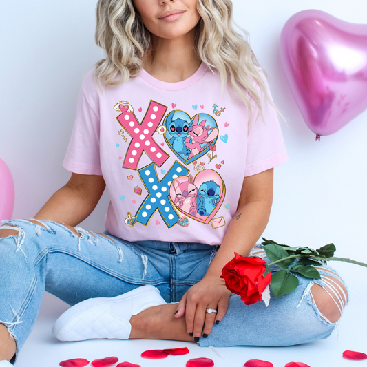 XOXO Blue Alien Letters Valentines Shirt