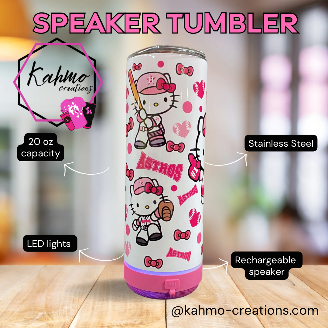 Baseball Kitty Portable Wireless Bluetooth Speaker Custom Tumbler with LED Lights  Customized Tumbler in Stainless Steel, Summer Tumbler