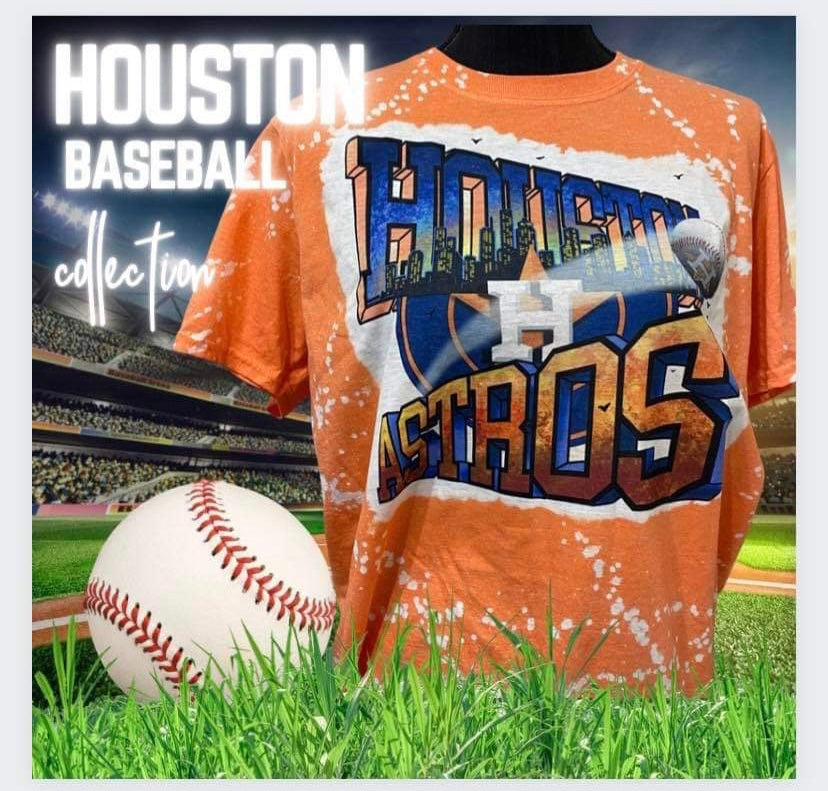 Houston Skyline Baseball Vintage Distressed Tee